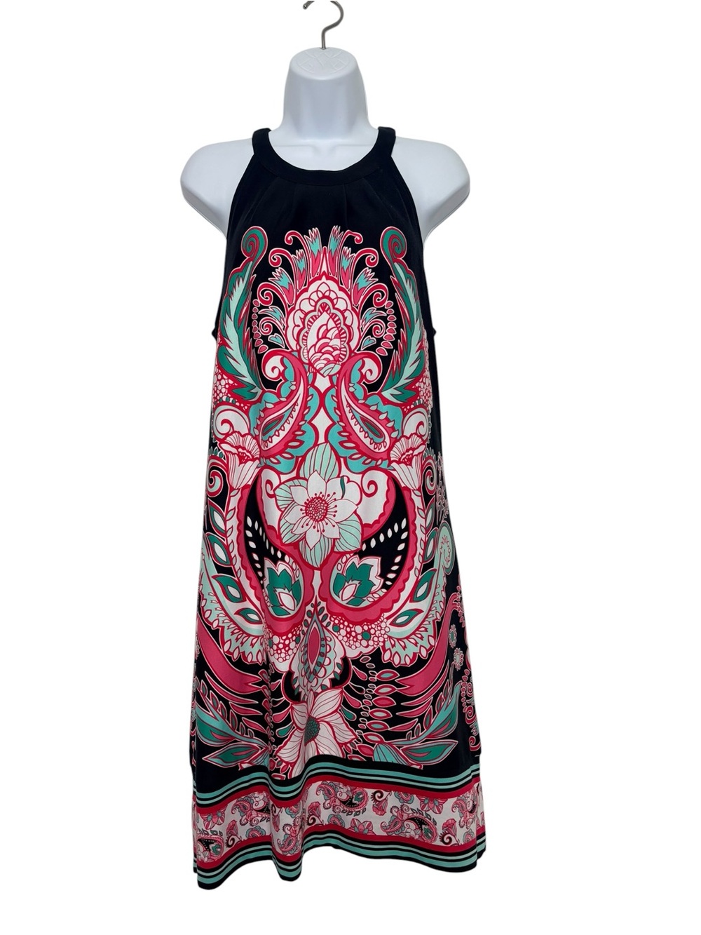 New York & Company Paisley Floral Halter Resortwear Shift Dress SzM 100% Cotton